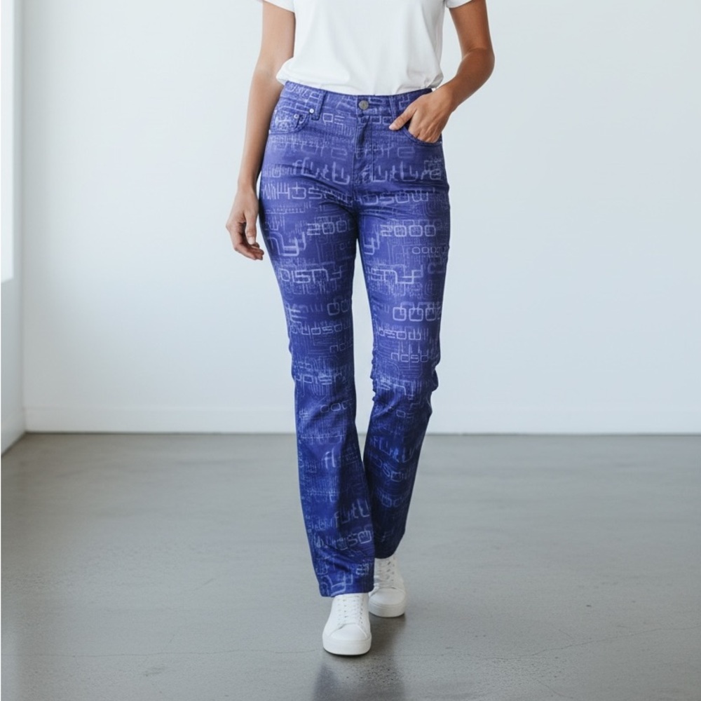 Rare Moschino Blue Monogram Luxury Iconic Cool Future Design Casual Pants Sz 8